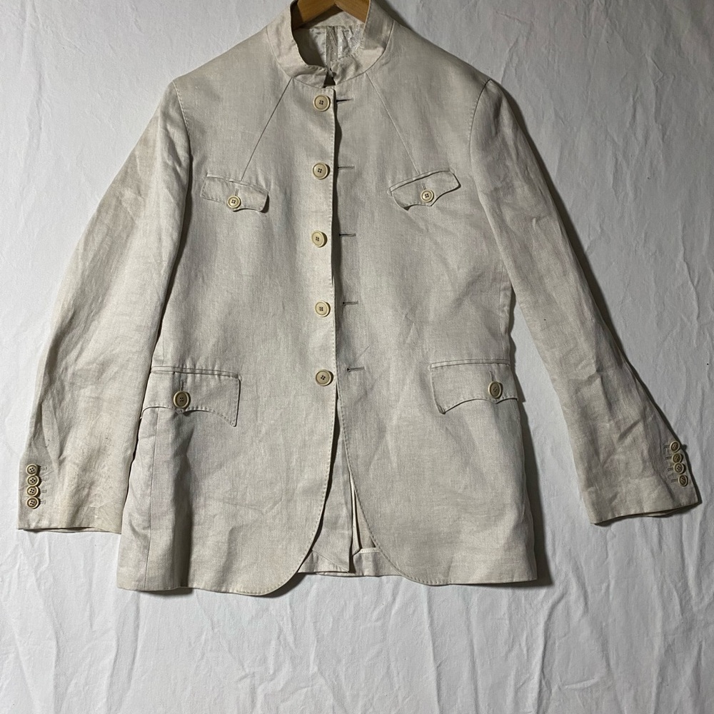 Kenzo Luxury Cream Linen High Collar Men’s Jacket Size 46